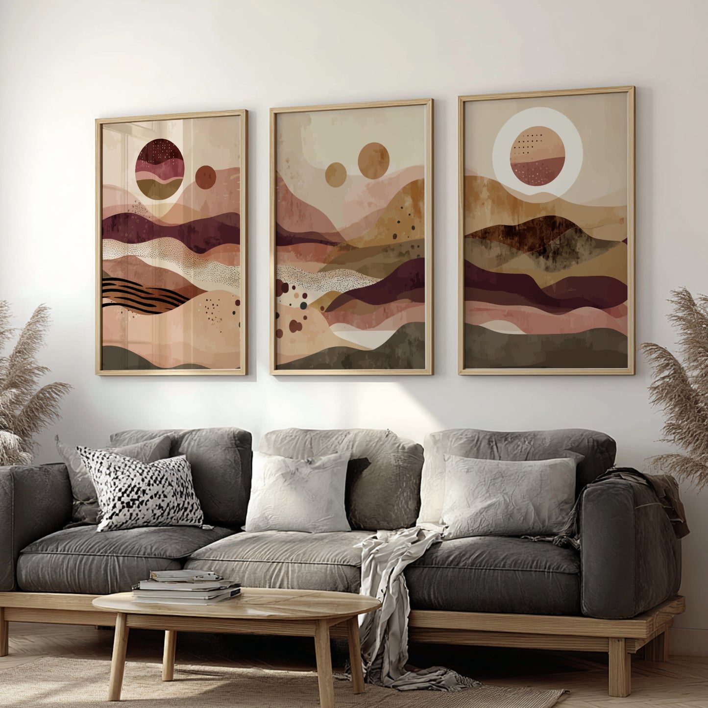 Abstract Earth Tone Landscape Wall Art Set – 3 Modern Poster Prints
