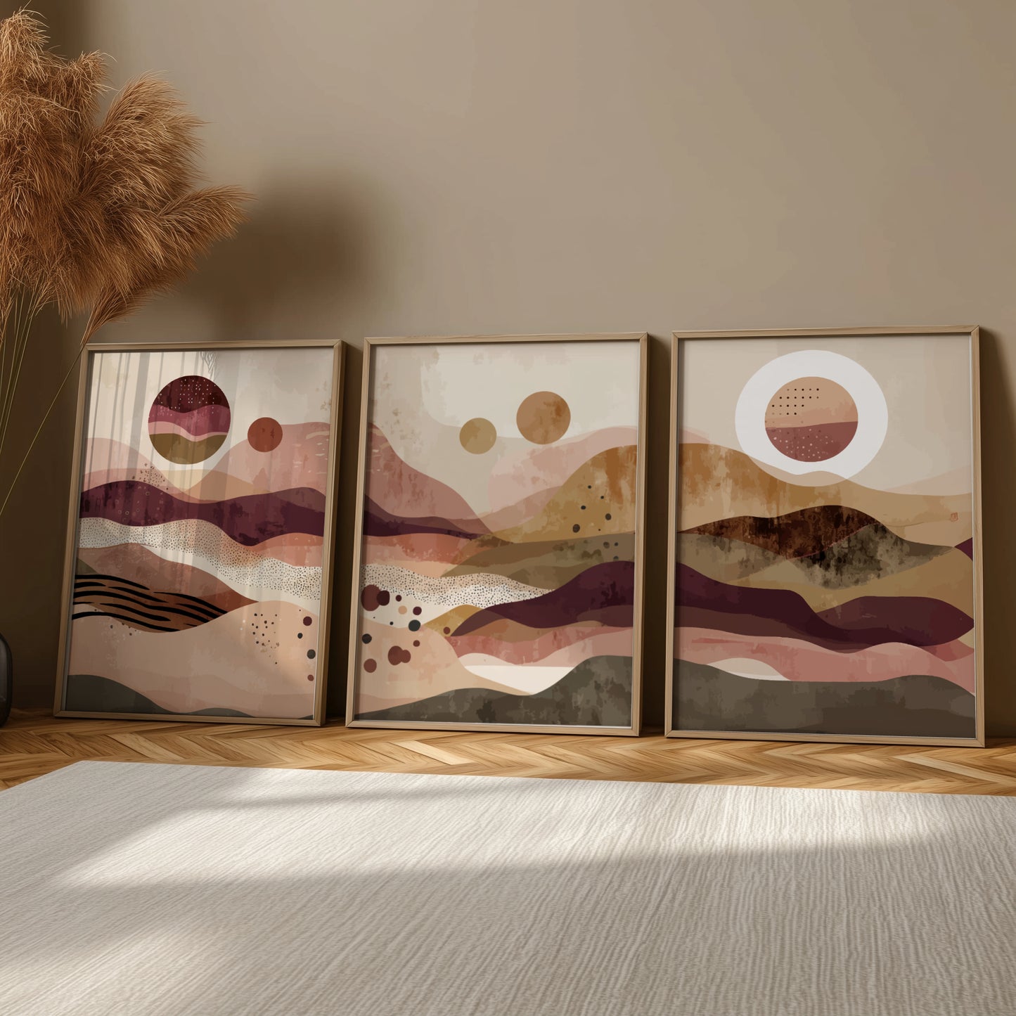 Abstract Earth Tone Landscape Wall Art Set – 3 Modern Poster Prints