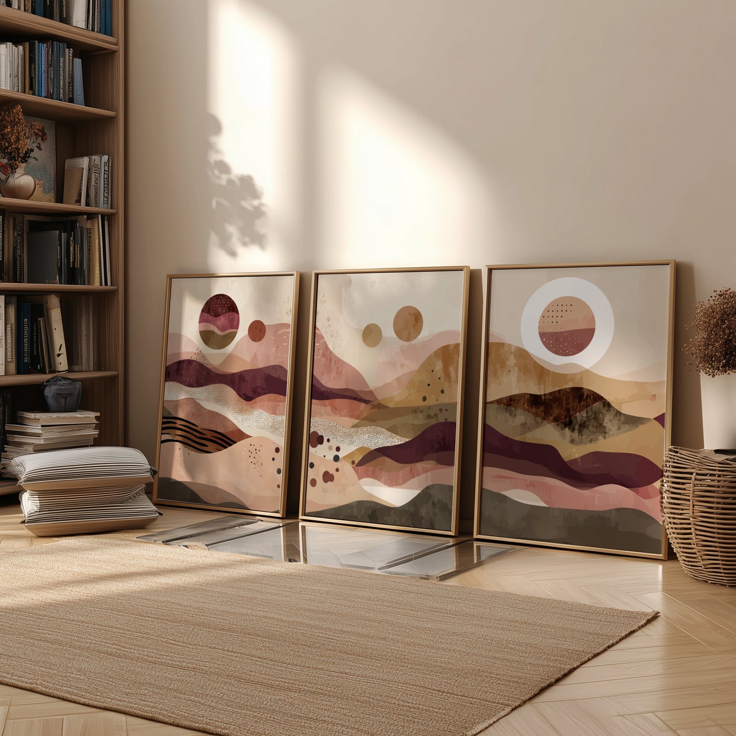 Abstract Earth Tone Landscape Wall Art Set – 3 Modern Poster Prints