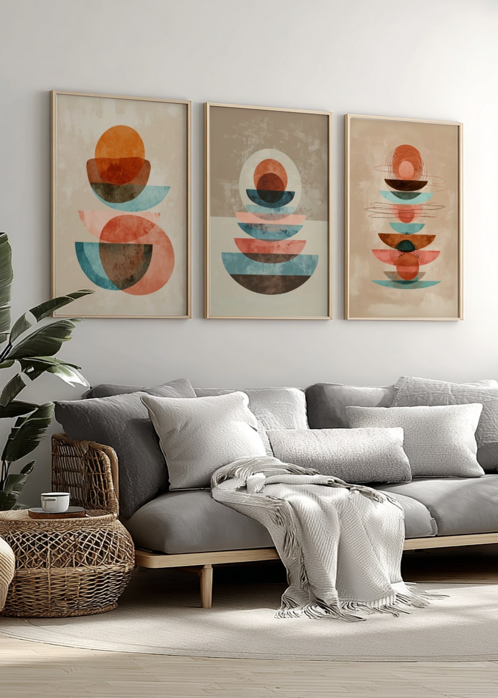 Abstract Geometric Wall Art – Mid-Century Modern Poster Set of 3