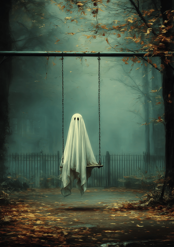 Ghost Swing Set Poster – Fading Playground Reverie Surreal Aesthetic Wall Art