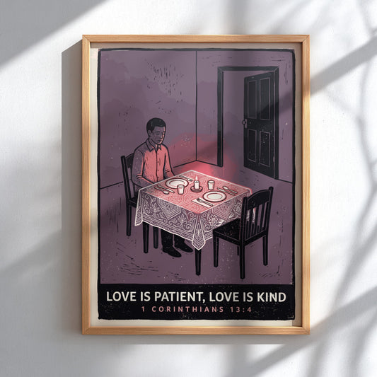 Poster featuring a man sitting at a candlelit table with red glowing accents.