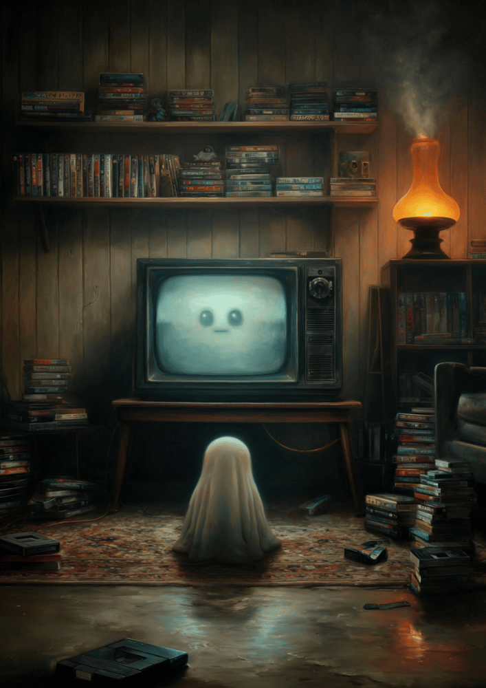 Ghost VHS Poster – Static Memory Surreal Living Room Wall Art