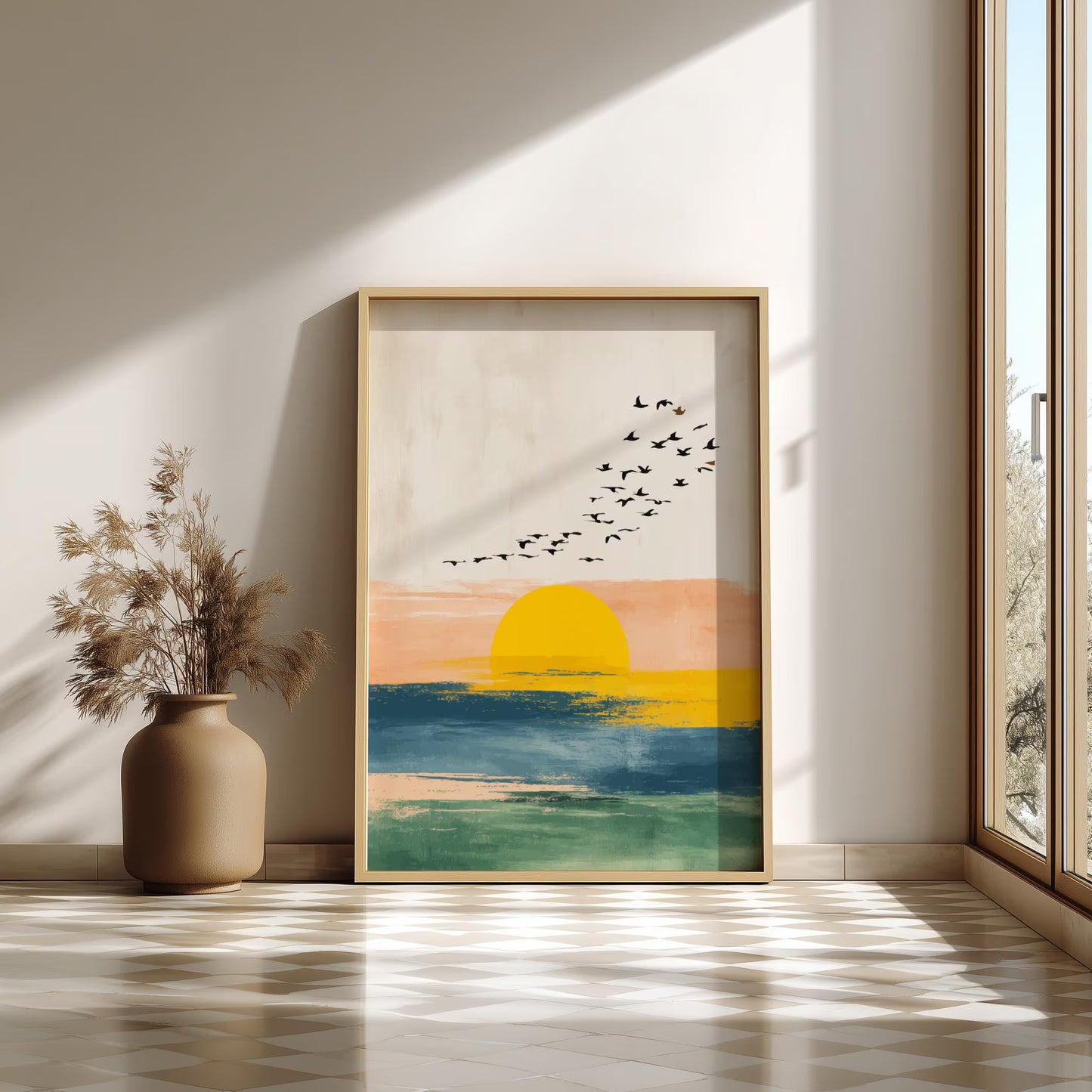 Sunset Flock Wall Art – Colorful Ocean Sunset Boho Artwork