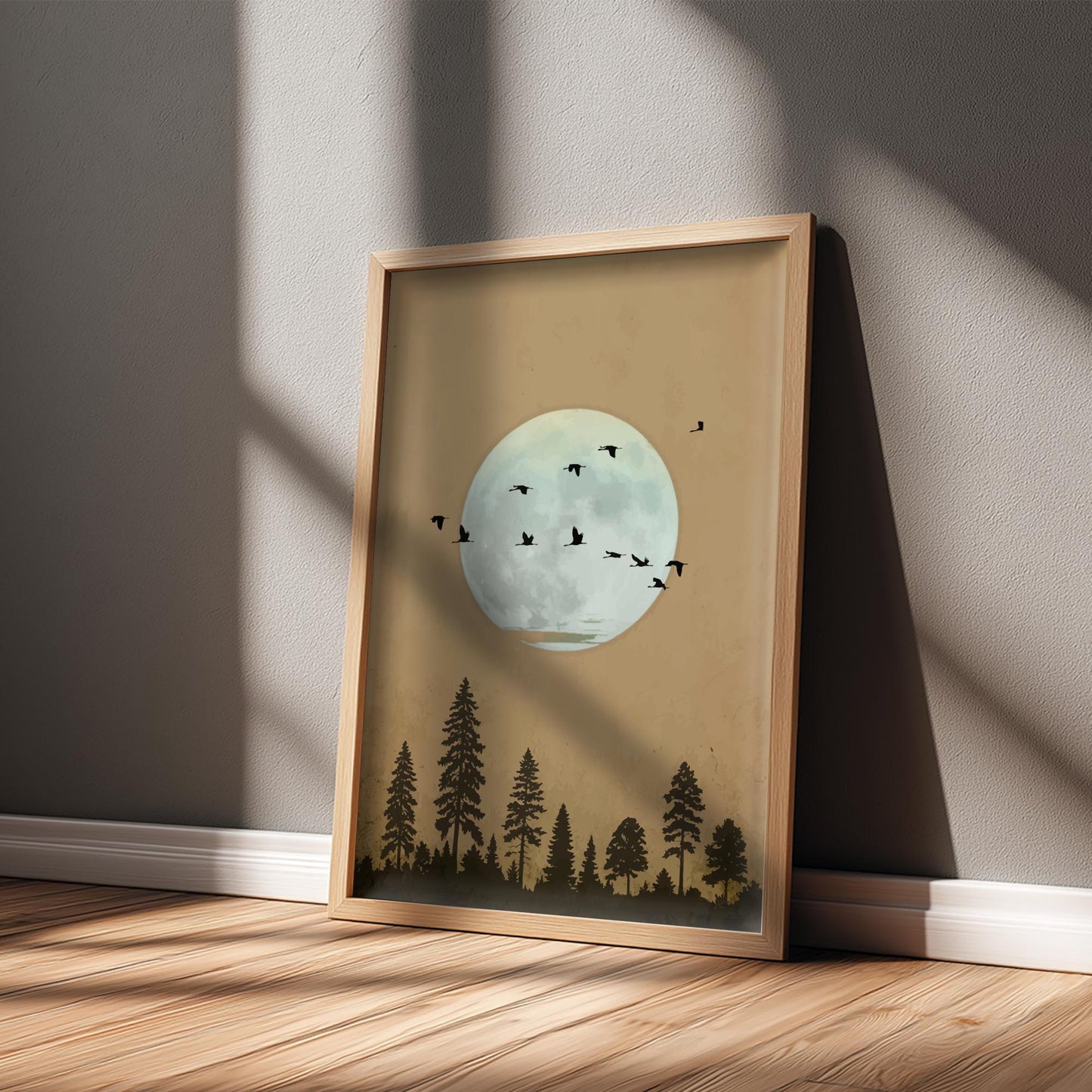 Full Moon Forest Wall Art – Minimalist Boho Artwork