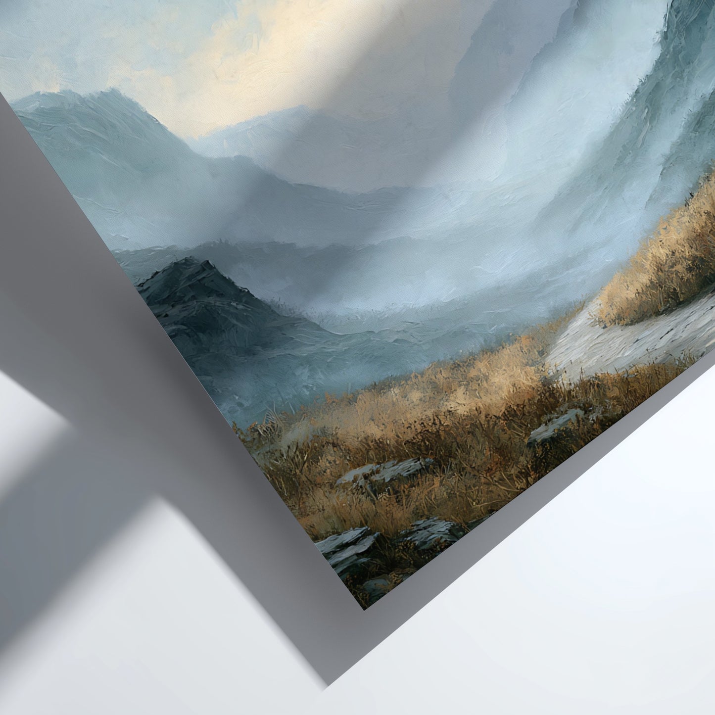 Poster featuring a winding path through misty mountain peaks with 2 Corinthians 5:7 text.