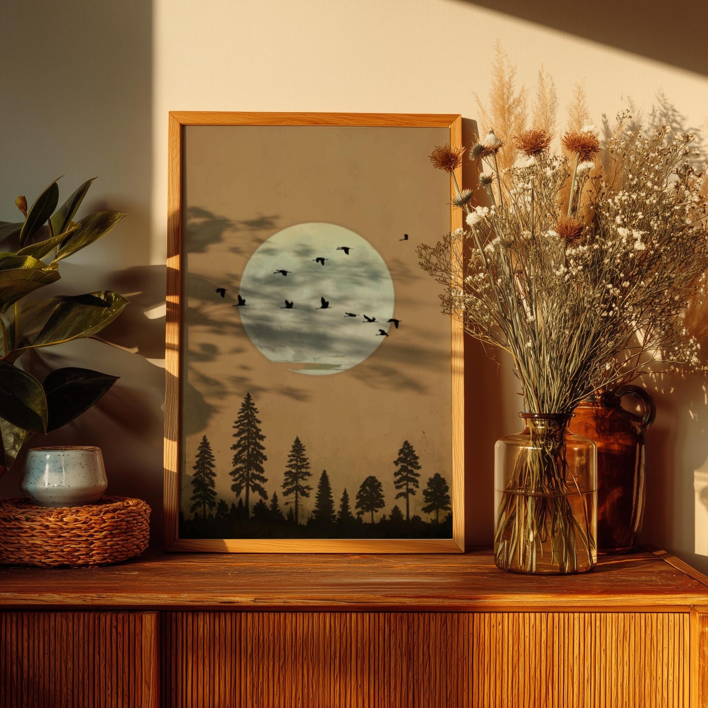 Full Moon Forest Wall Art – Minimalist Boho Artwork