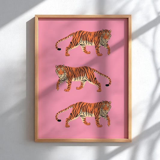 Trio Royale Modern Art - The 3 Tigers in Pink Wall Print