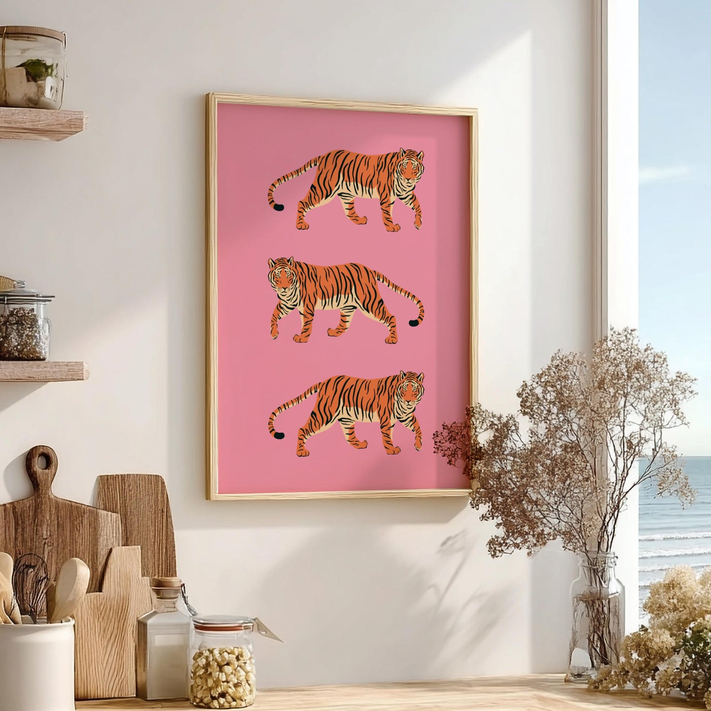 Trio Royale Modern Art - The 3 Tigers in Pink Wall Print