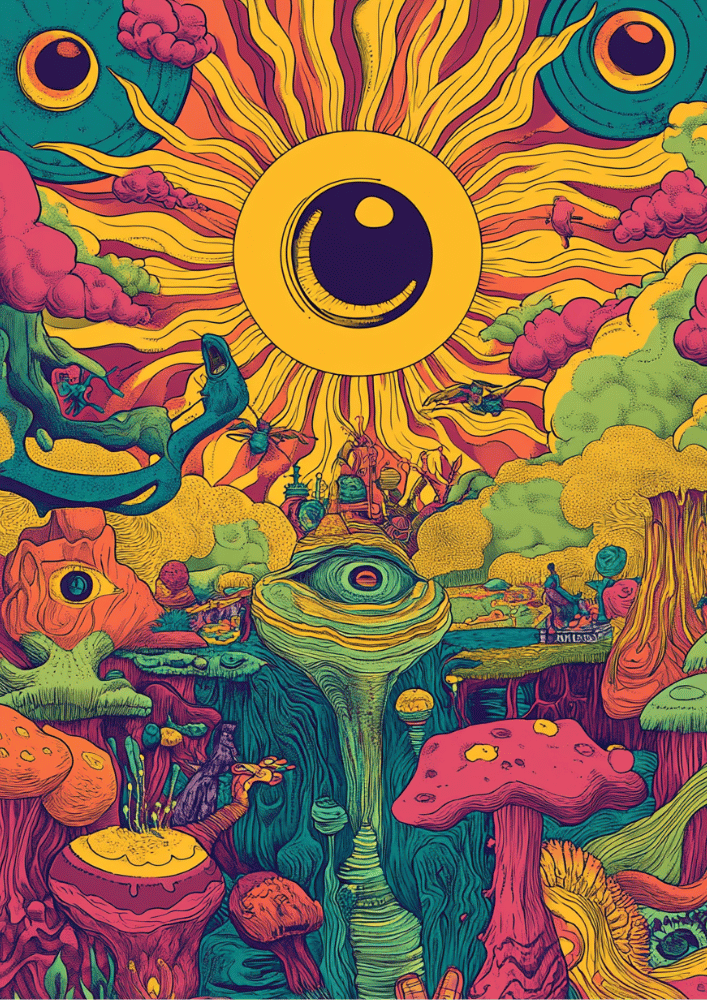 Sunburst Psychedelic Poster – Trippy Wall Art for Colorful Home Decor