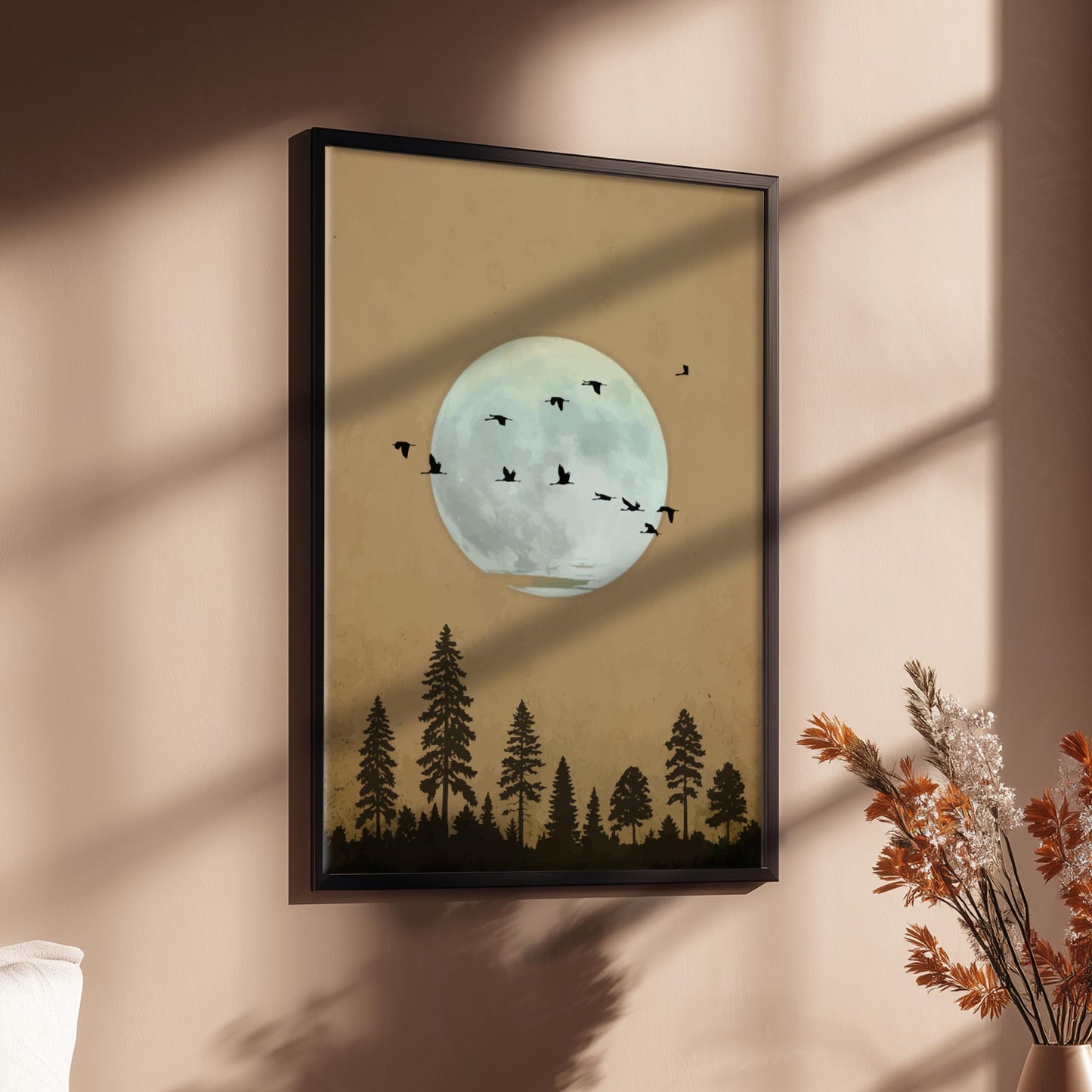 Full Moon Forest Wall Art – Minimalist Boho Artwork