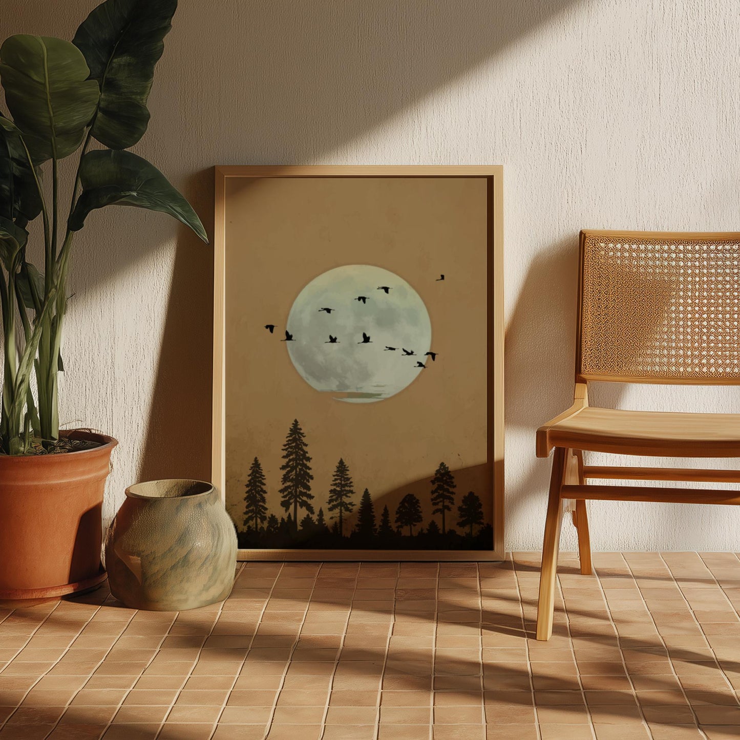 Full Moon Forest Wall Art – Minimalist Boho Artwork