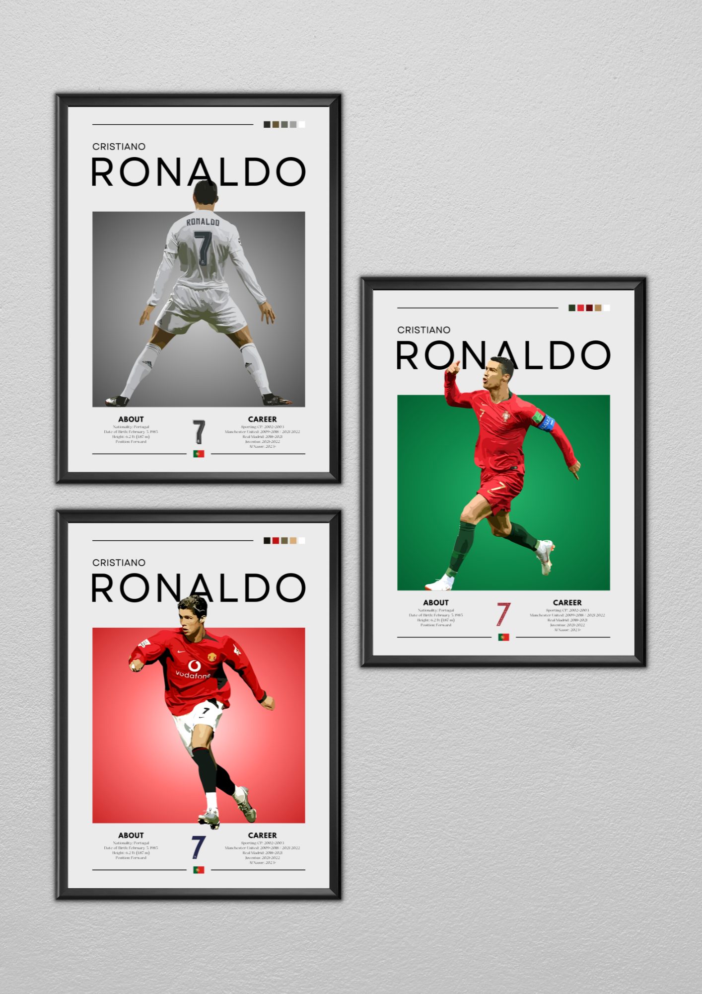 Cristiano Ronaldo Poster Bundle – Set of 3 Iconic Football Prints