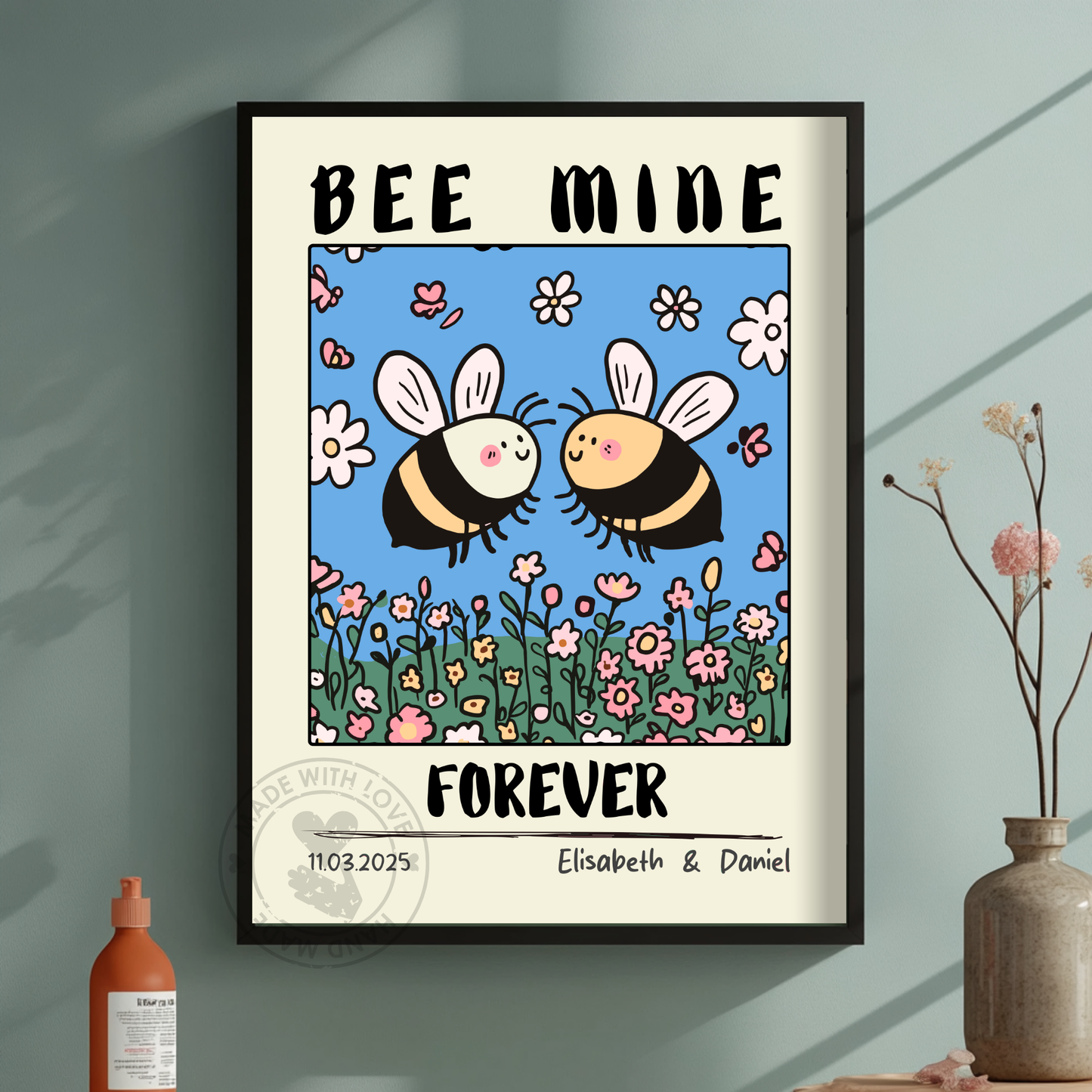 Custom Bee Couple Portrait – Personalized Retro Art Print