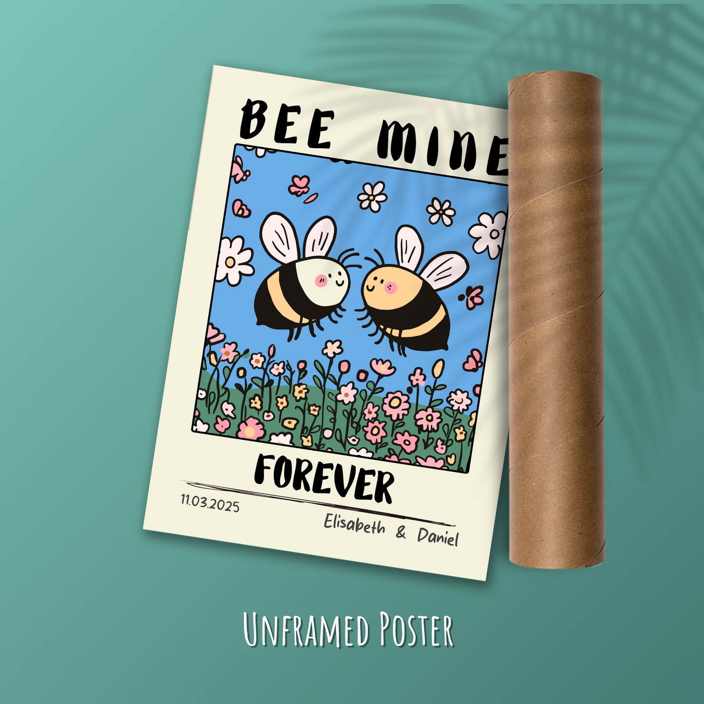 Custom Bee Couple Portrait – Personalized Retro Art Print
