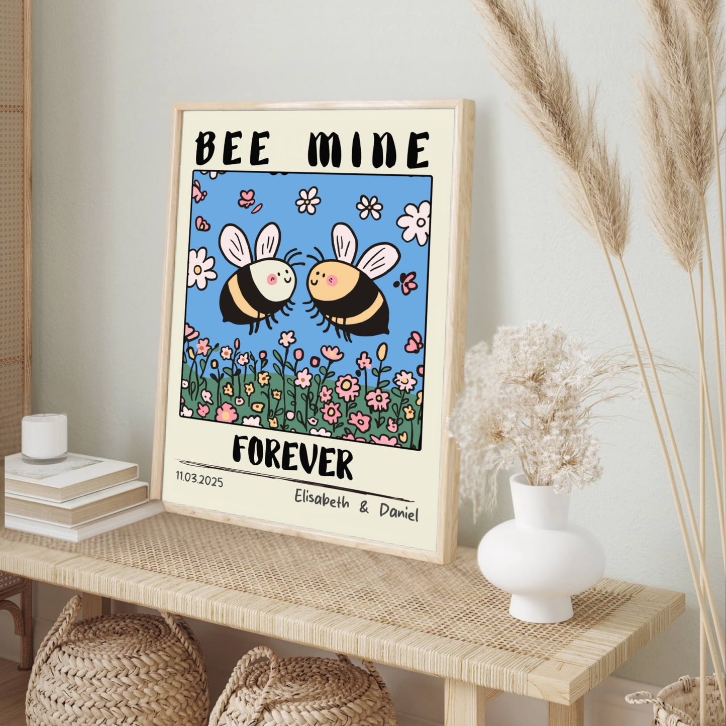 Custom Bee Couple Portrait – Personalized Retro Art Print