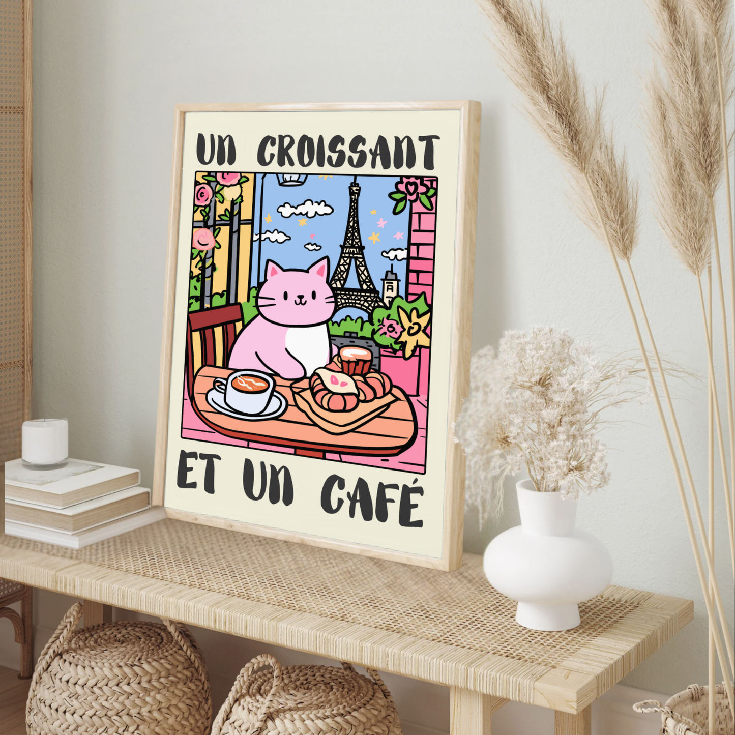 Un Croissant et Un Café – Funny Pink Cat Poster