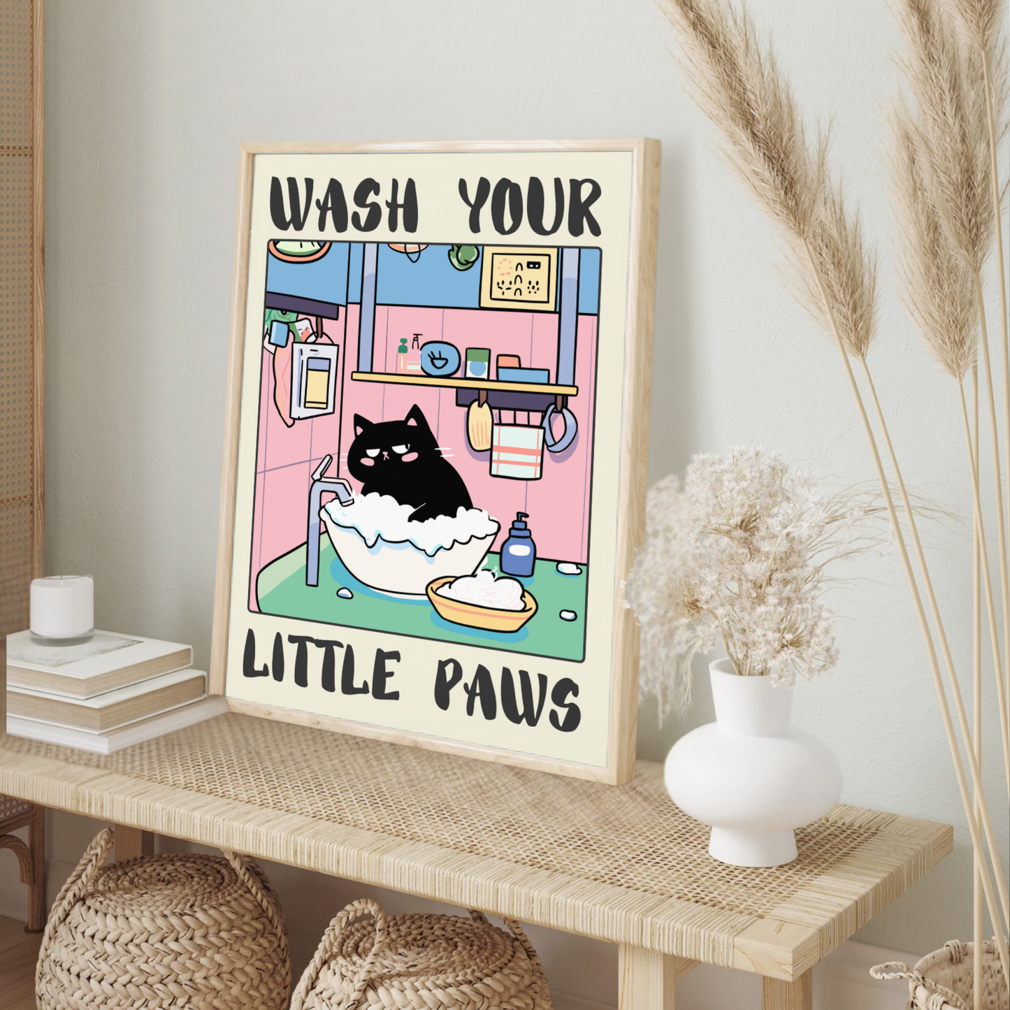 Wash Your Paws Black Cat Print