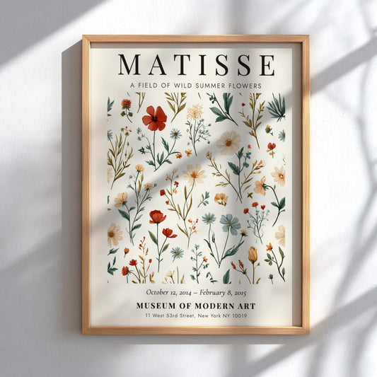 Henri Matisse wild summer flowers poster featuring vibrant floral designs in soft colors