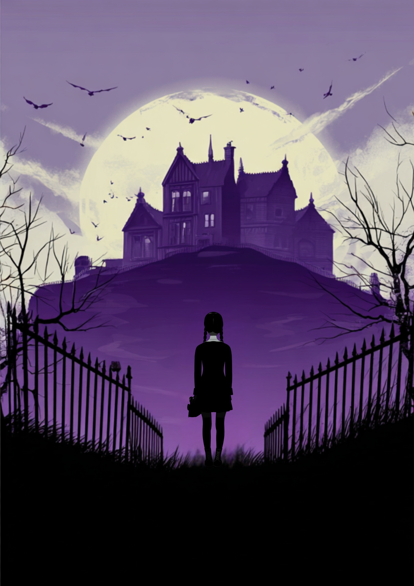 Wednesday Addams Minimalist Poster – Gothic Silhouette Horror Art Print