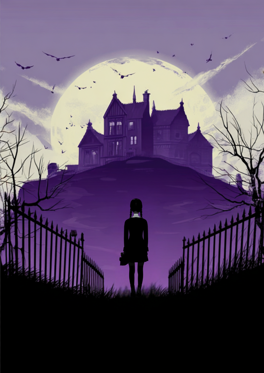 Affiche minimaliste de Wednesday Addams – Impression d'art horrifique à silhouette gothique