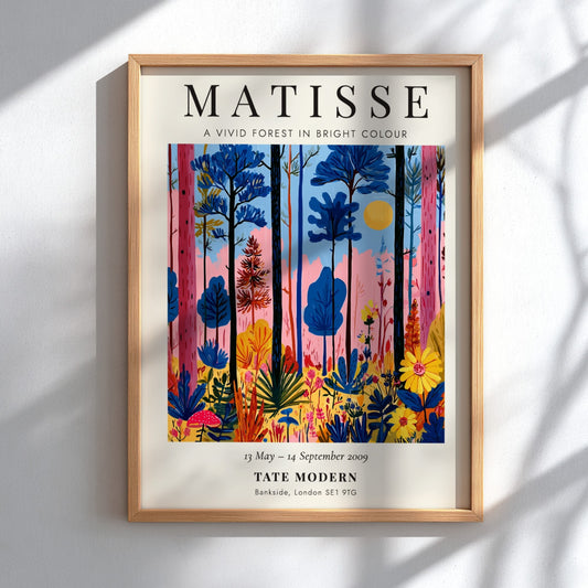 Henri Matisse vivid forest poster featuring bright colors and bold shapes, ideal for home decor and art lovers