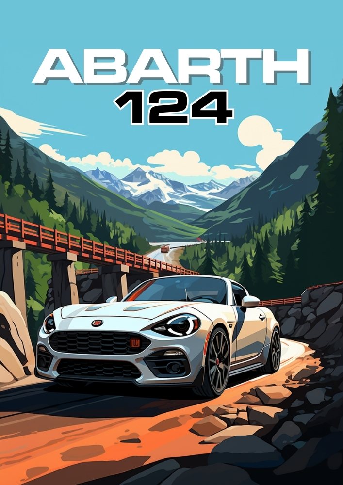 Abarth 124 Sports Car Poster – Modern Italian Performance Wall Art