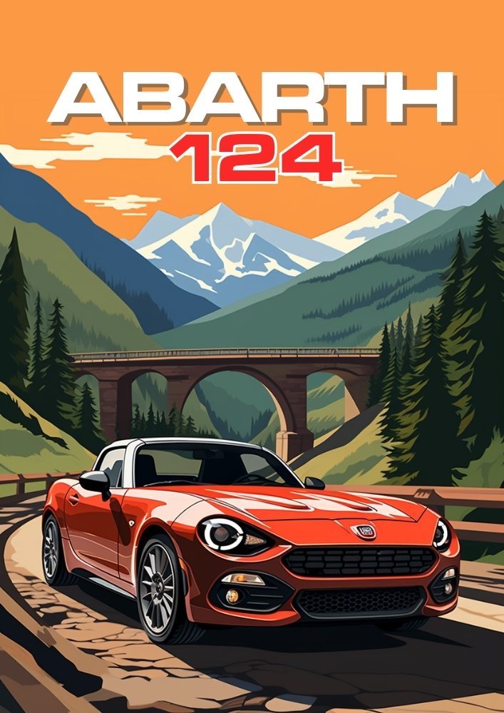 Abarth 124 Car Poster – Italian Sports Car Wall Decor for Collectors