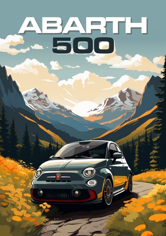 Abarth 500 Sports Car Poster – Modern Italian Performance Wall Art