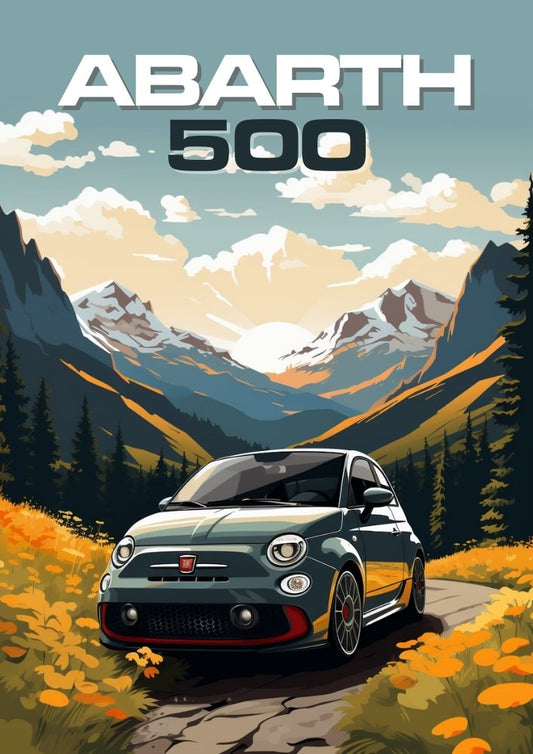 Affiche de voiture de sport Abarth 500 – Art mural moderne italien