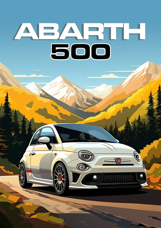 Affiche Abarth 500 – Décoration murale de voiture compacte italienne classique