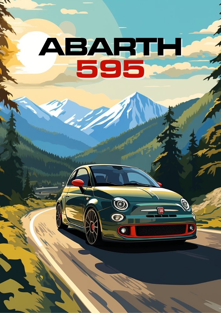Affiche Abarth 595 – Décoration murale de voiture de sport compacte italienne