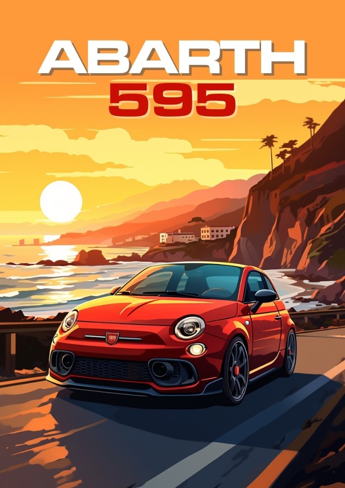 Abarth 595 Sports Car Poster – Modern Italian Performance Wall Art