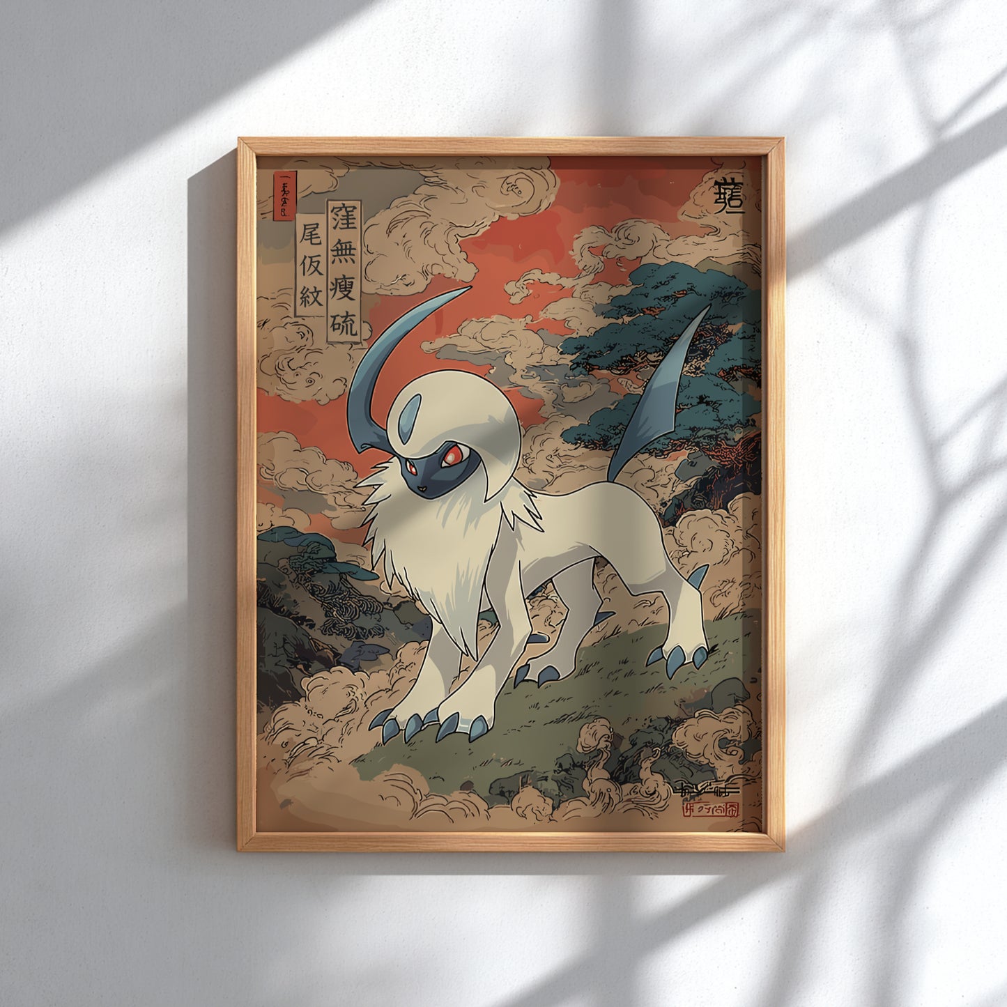 Framed artwork of Absol Pokemon against a colorful background