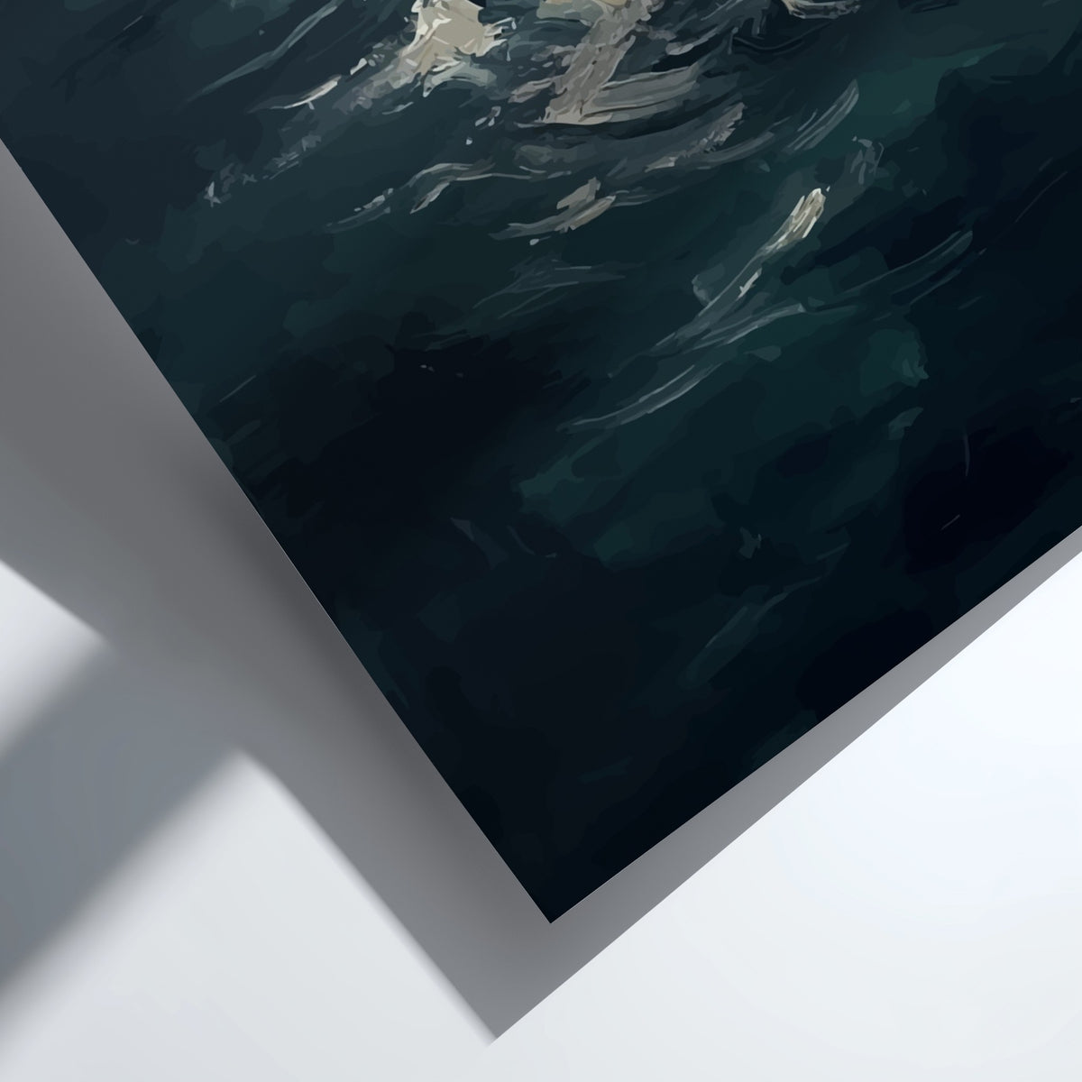 Poster featuring a solitary figure swimming through dark moody ocean waves under moonlight