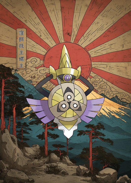 Aegislash Pokemon set against a mountainous landscape.