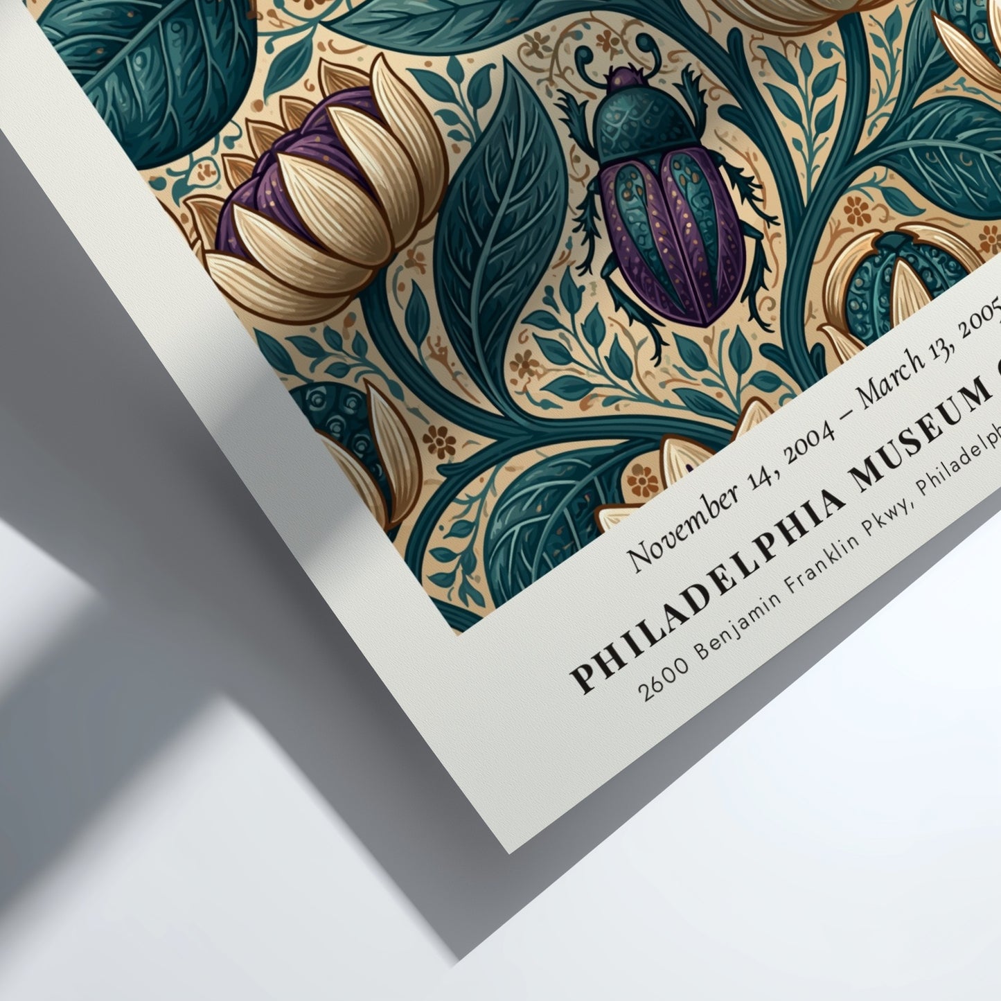 William Morris poster featuring floral patterns in vibrant colors, Aesthetic Movement design
