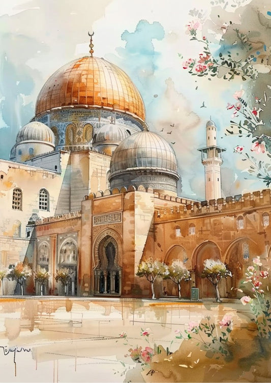 Affiche de la mosquée Al-Aqsa et du Dôme du Rocher – Art mural islamique de la vieille ville de Jérusalem