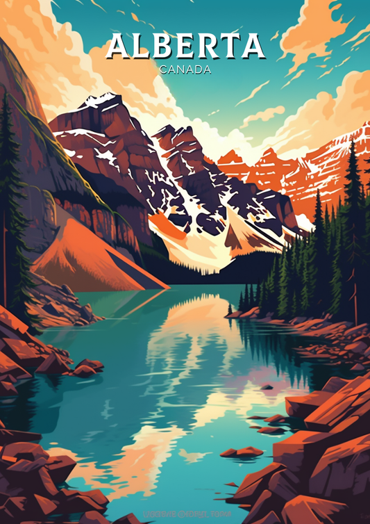 Affiche de voyage sur l'Alberta - Lac Moraine