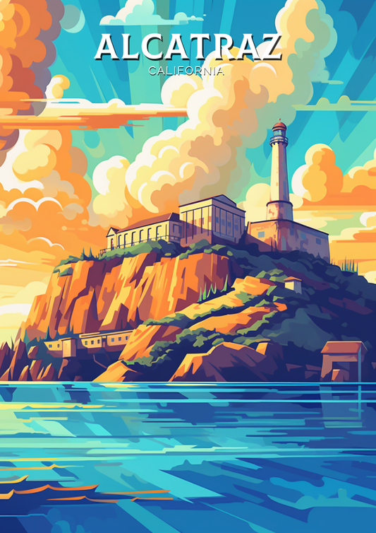 Affiche de voyage d'Alcatraz - Illustration californienne
