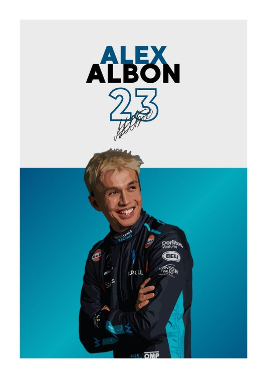 Affiche F1 d'Alex Albon Williams – Art mural moderne du sport automobile