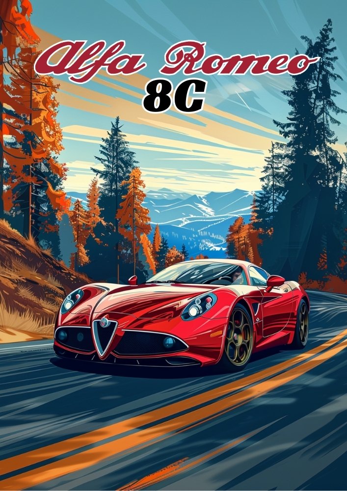 Affiche Alfa Romeo 8C – Décoration murale de supercar italienne classique