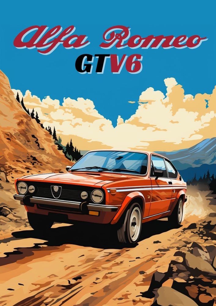 Affiche Alfa Romeo GTV6 – Décoration murale classique de voiture de sport italienne