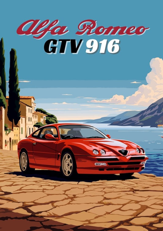 Impression Alfa Romeo GTV 916 – Décoration murale classique de voiture de sport italienne