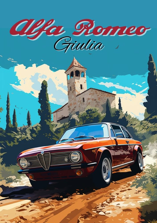 Affiche Alfa Romeo Giulia – Décoration murale moderne de voiture de sport italienne