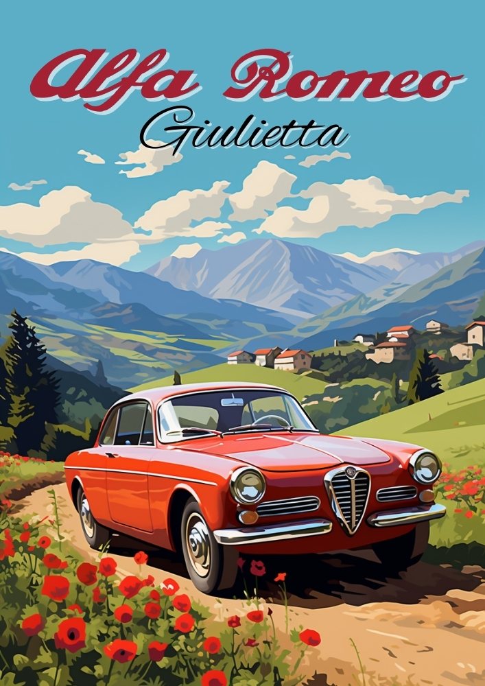 Affiche Alfa Romeo Giulietta – Décoration murale représentant une voiture de sport italienne haute performance
