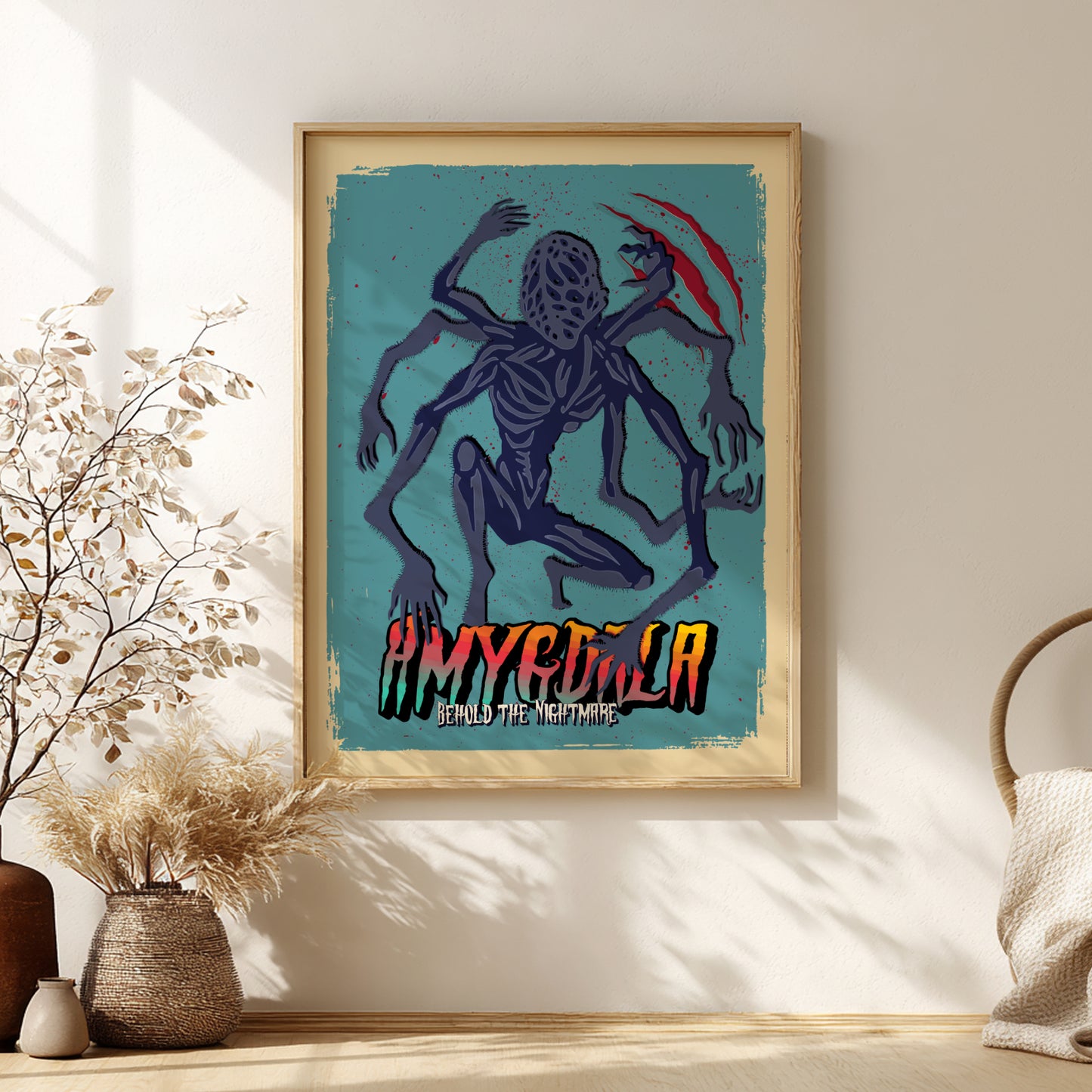 Amygdala from Bloodborne Game on a blue background, placed on a wall.