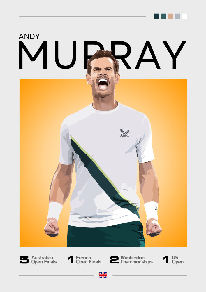 Andy Murray Poster – British Grand Slam Champion Tennis Art Print