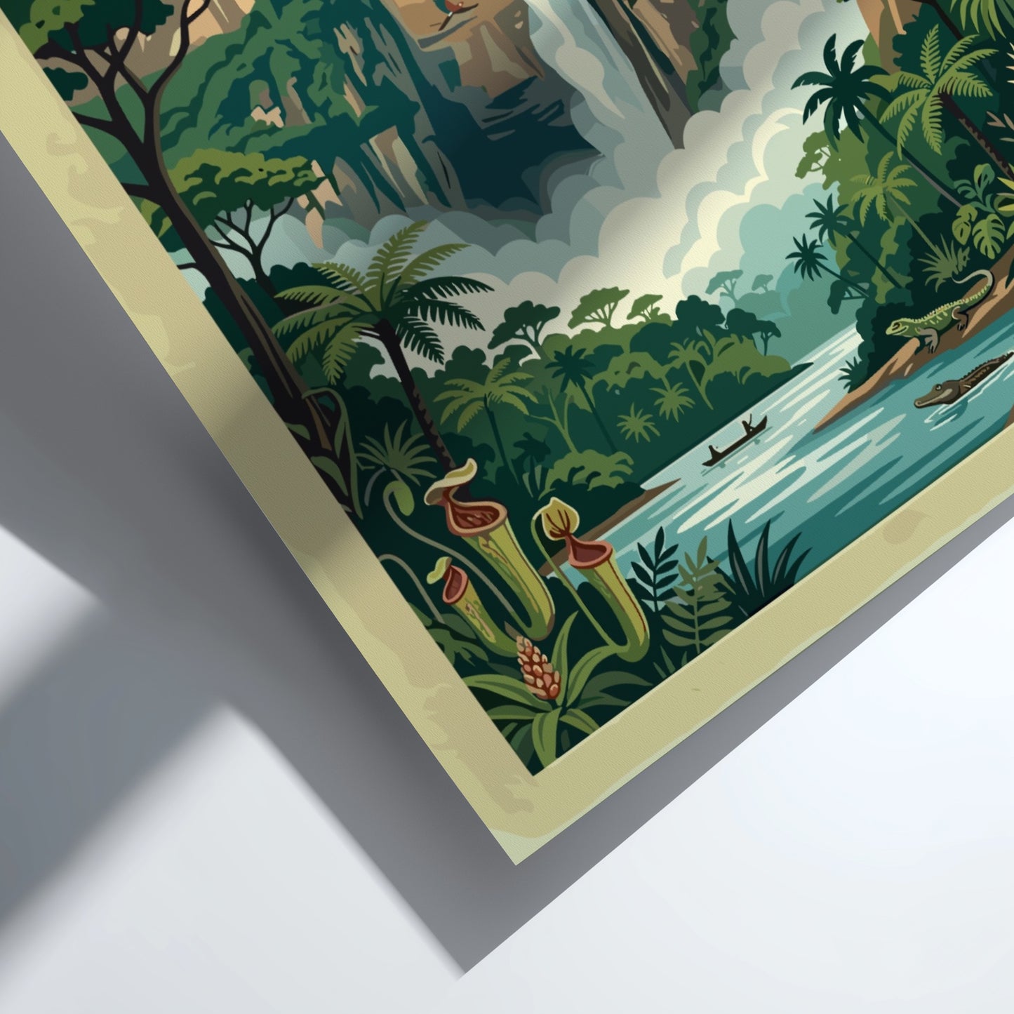 South America travel poster featuring Angel Falls with lush greenery and a waterfall.