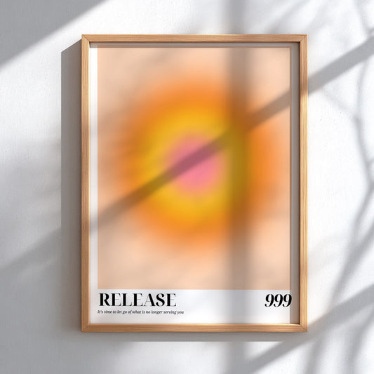 The Sacred Release Modern Art - Angel Number 999 Yellow Aura Print